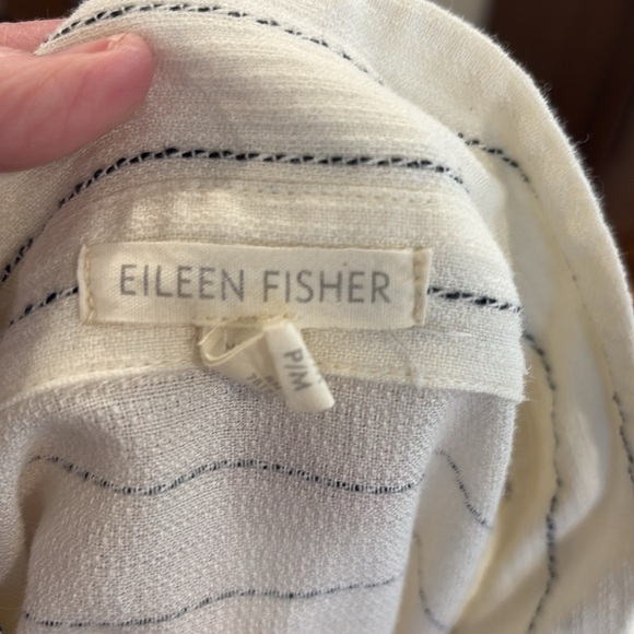 Eileen Fisher white & black strip button down shirt.  Size PM - Picture 7 of 9